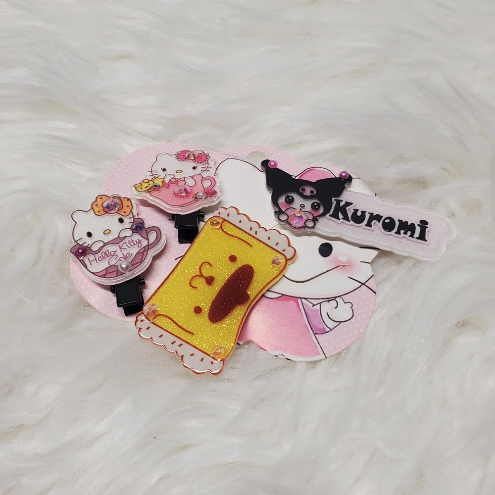 💖10 FOR 20💖Sanrio Kuromi and Friends Hair Clip Set - Pink and Yellow